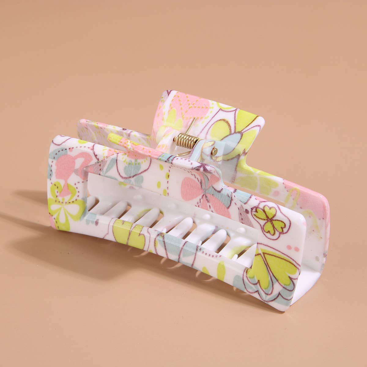 Floral Print Plastic Hair Claw - Summer Shark Clip_CWAHA0480