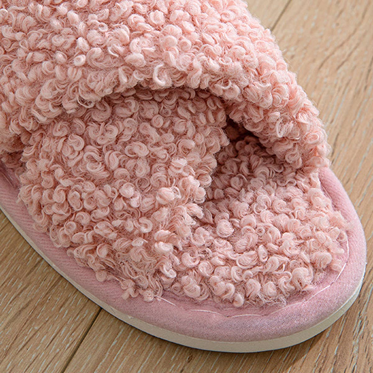 FURRY CROSS STRAP COTTON SLIPPERS