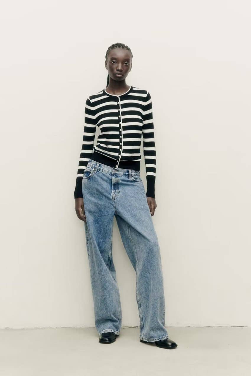 STRIPED BREASTED CASUAL KNIT CARDIGAN COAT