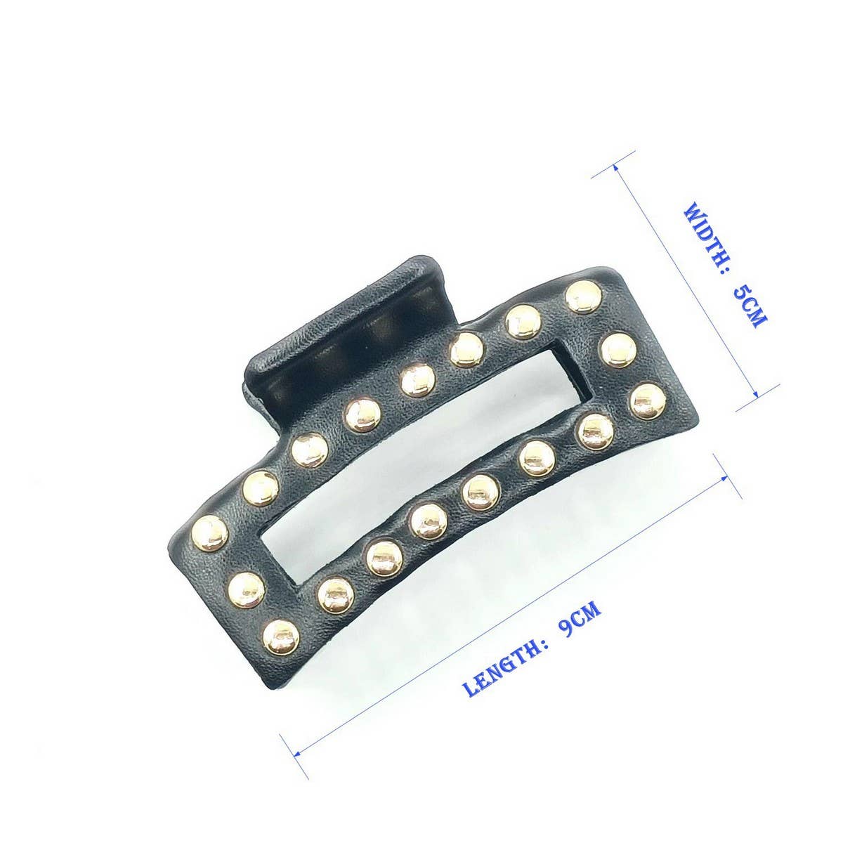 9cm Rectangular Faux Leather Studded Hair Claw_CWAHA6366