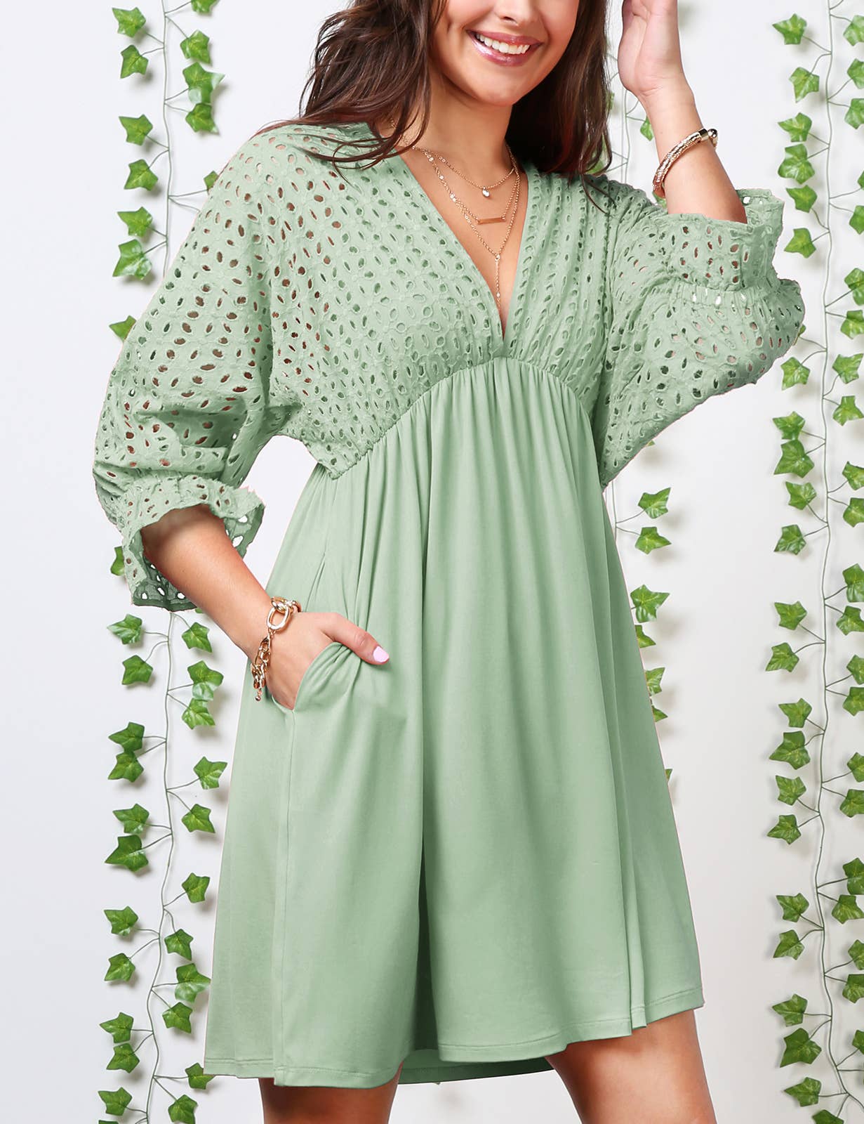 WOMEN DEEP V LOOSE SHORT DRESS_CWDSD10367