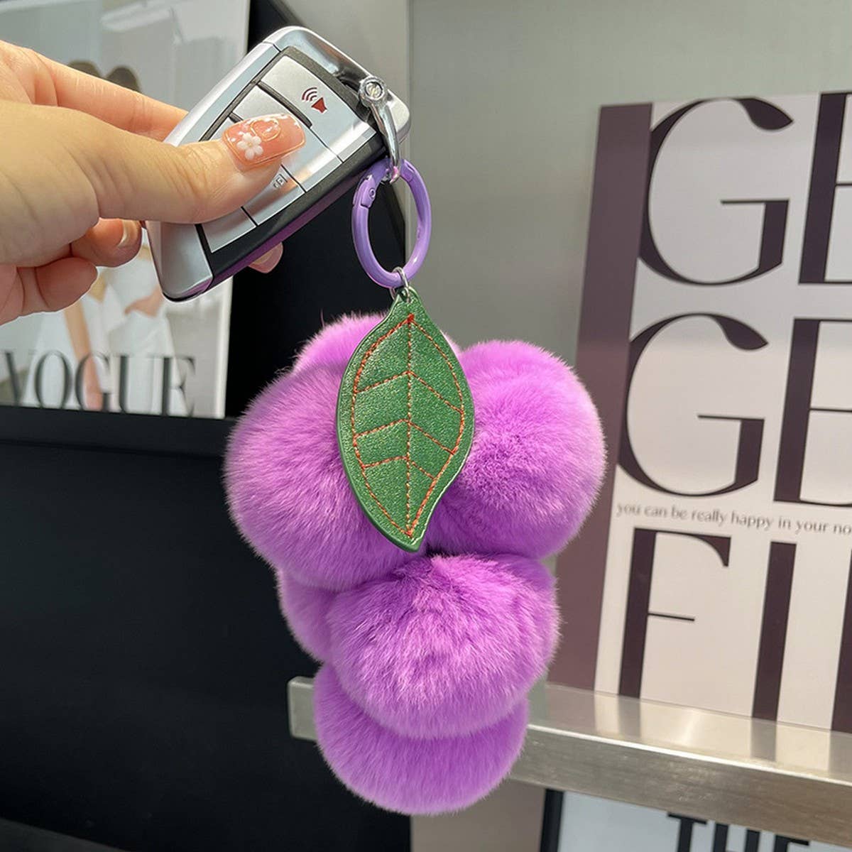 CUTE PLUSH DOLL PURPLE GRAPE CAR KEYCHAIN PENDANT