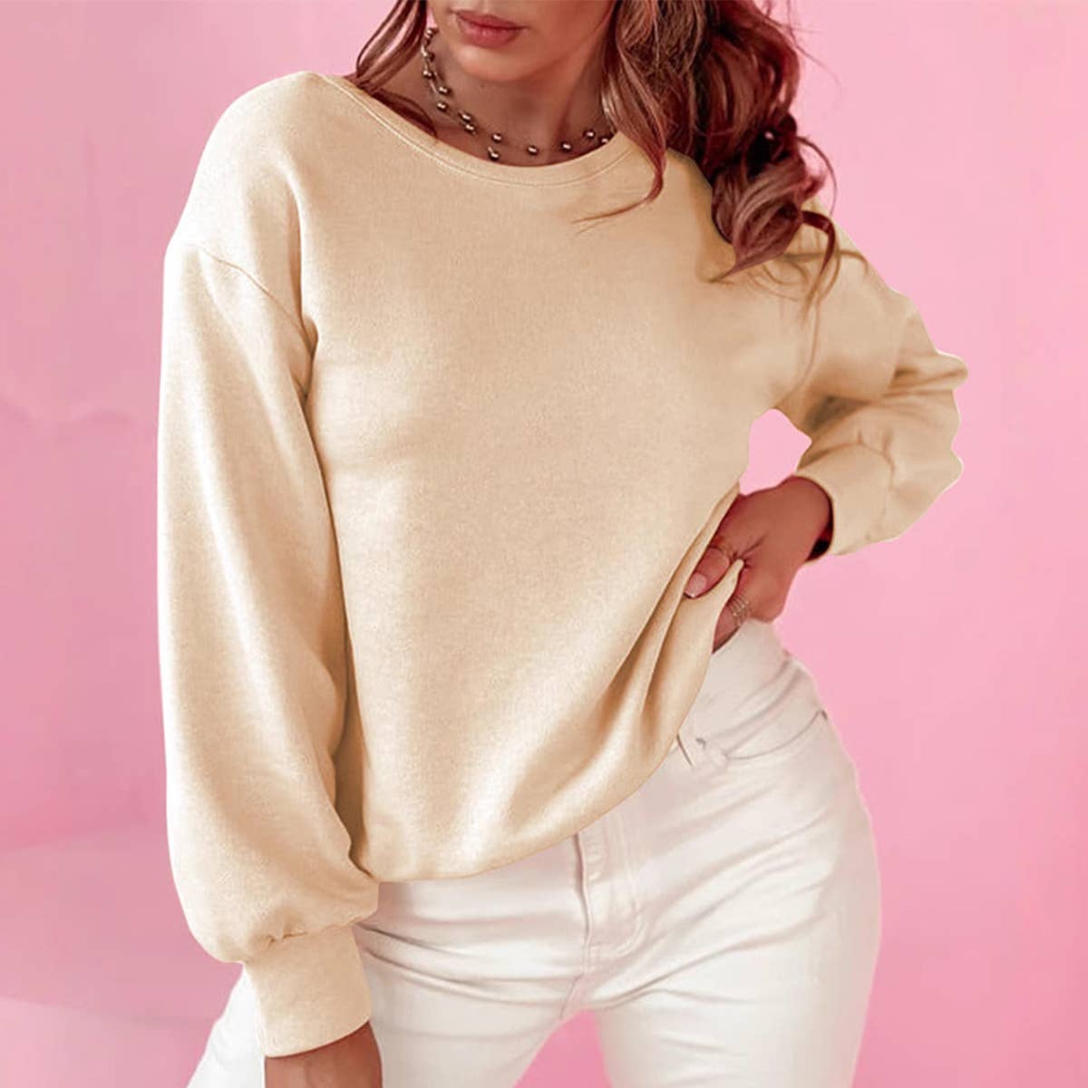 APRICOT BOW BACK ROUND NECK SPORT HOODIE