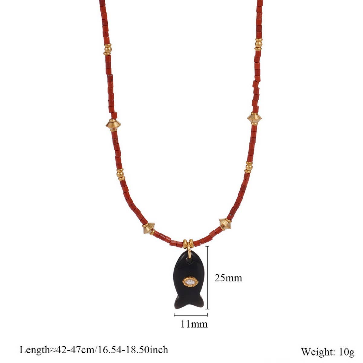 Animal Fish Necklace with Gem and Steel_CWMM7531