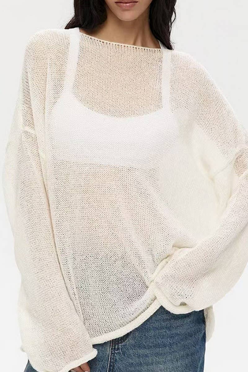 CWOSWL07647_SHEER MESH KNIT SWEATER LOOSE PULLOVER