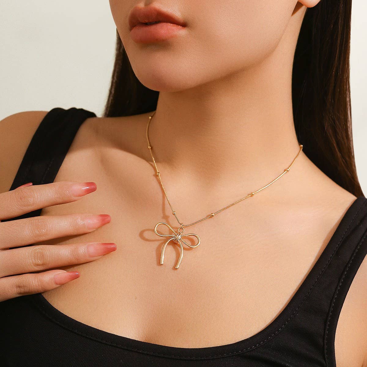 HOT SELLING BLACK BOW BEADED NECKLACE