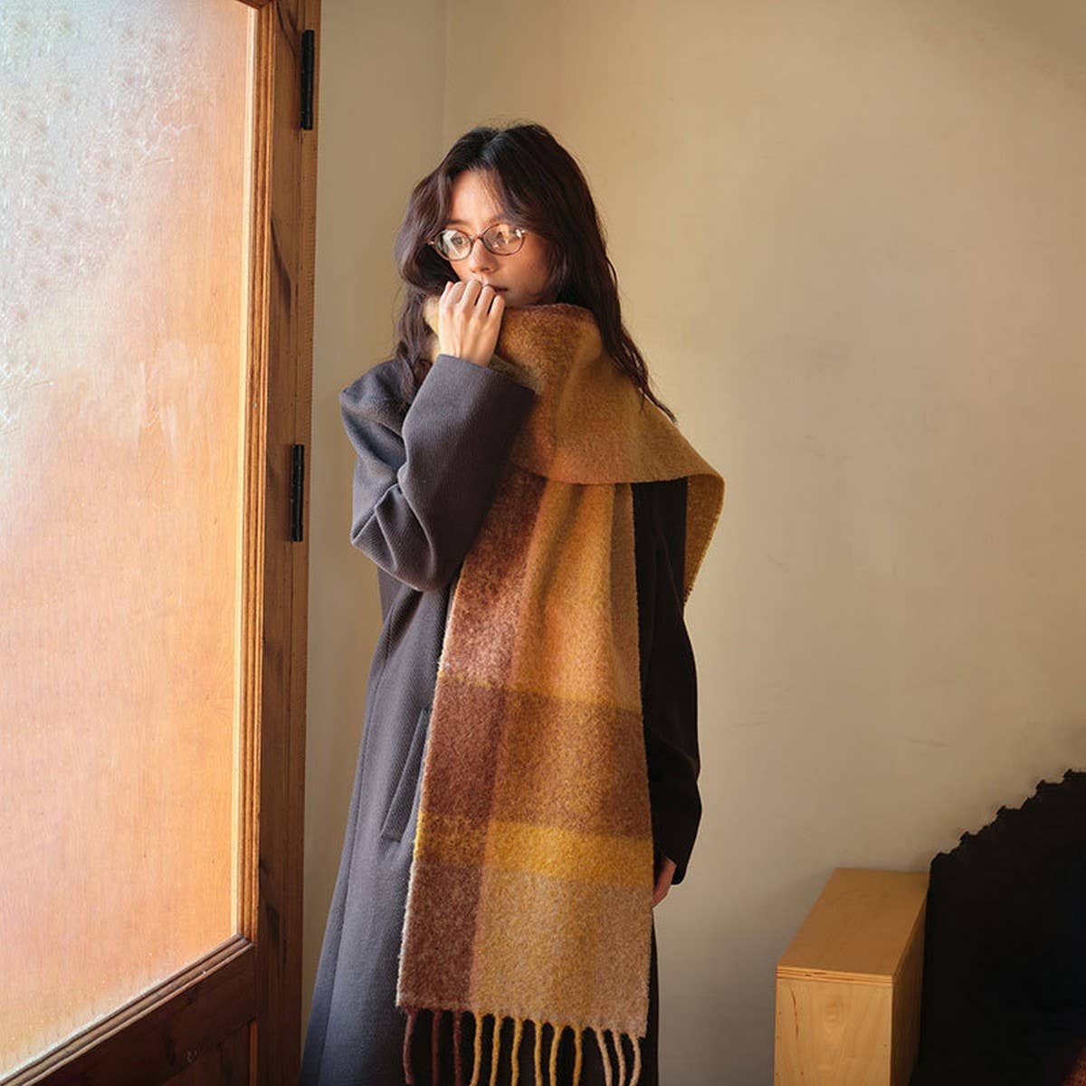 Wool Scarf for Winter ??Reversible Checkered Shawl_CWASC2327