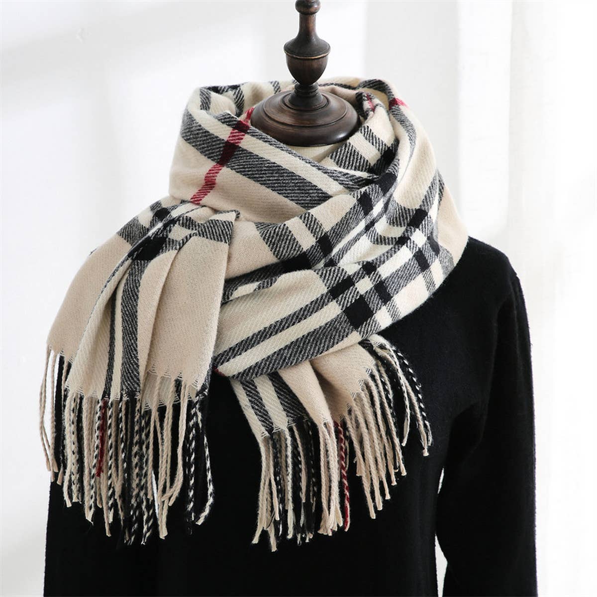 Plaid Faux Cashmere Scarf - Sweet Mid-Length Wrap_CWASC0190