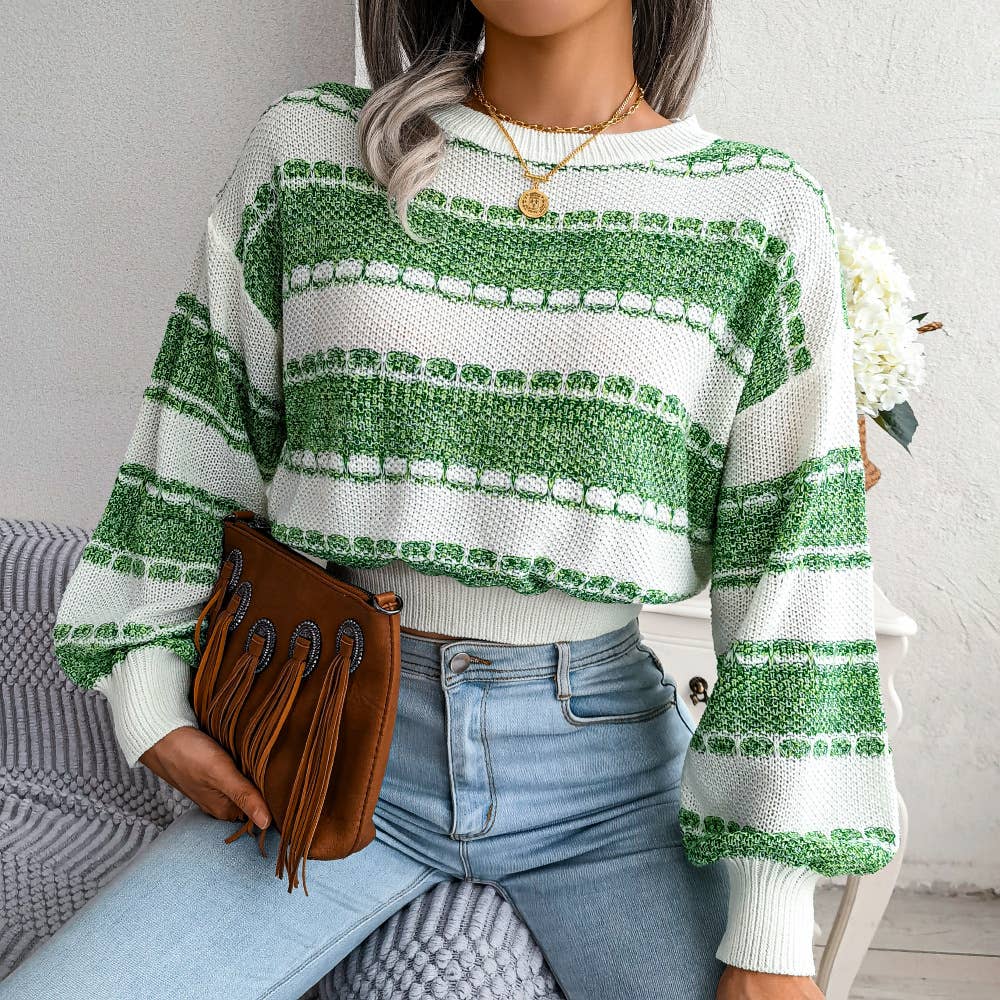 Fashion color contrast long-sleeved knit sweater
