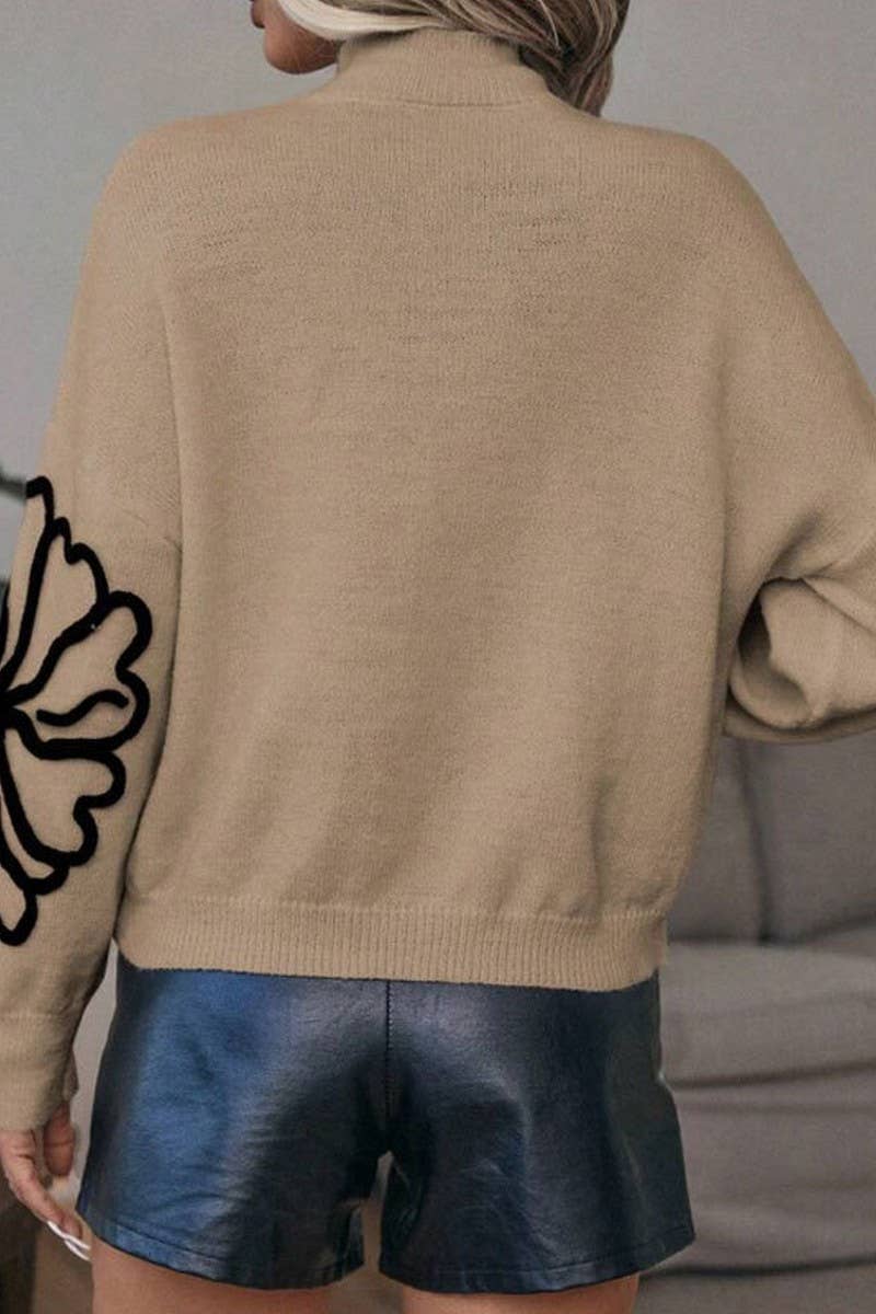 CWOSWL07303_EMBROIDERED 3D FLORAL HIGH NECK KNIT SWEATER