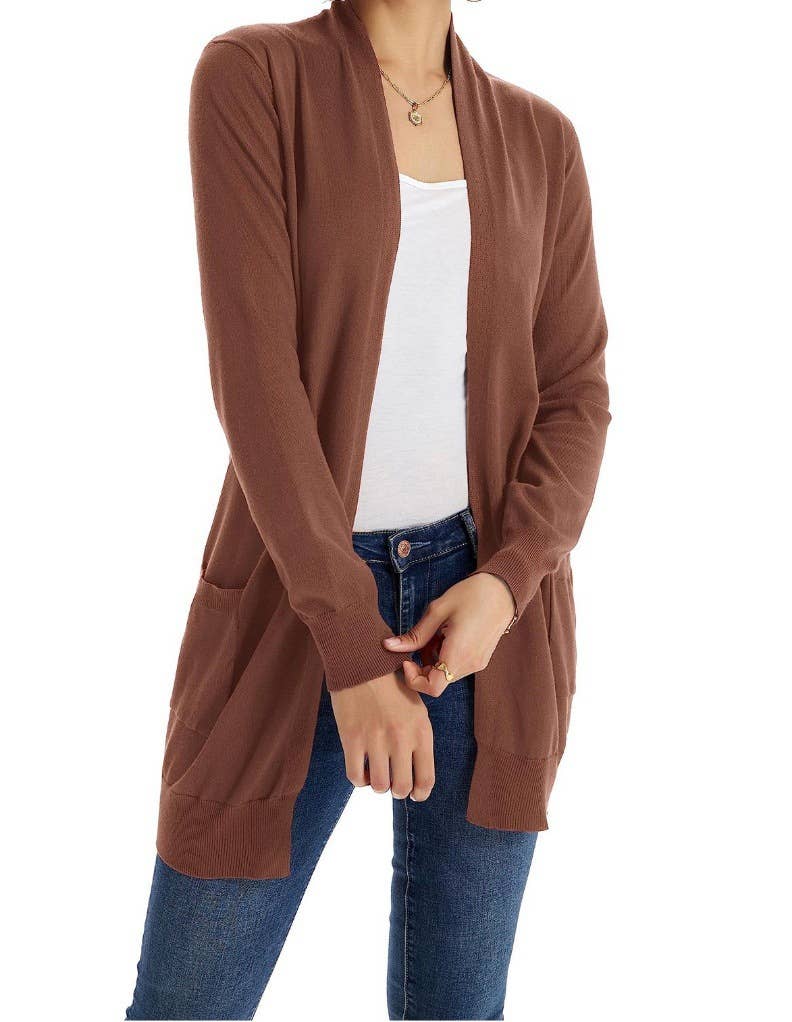 SIMPLE LONG CARDIGAN WITH POCKET IN SOLID COLOR