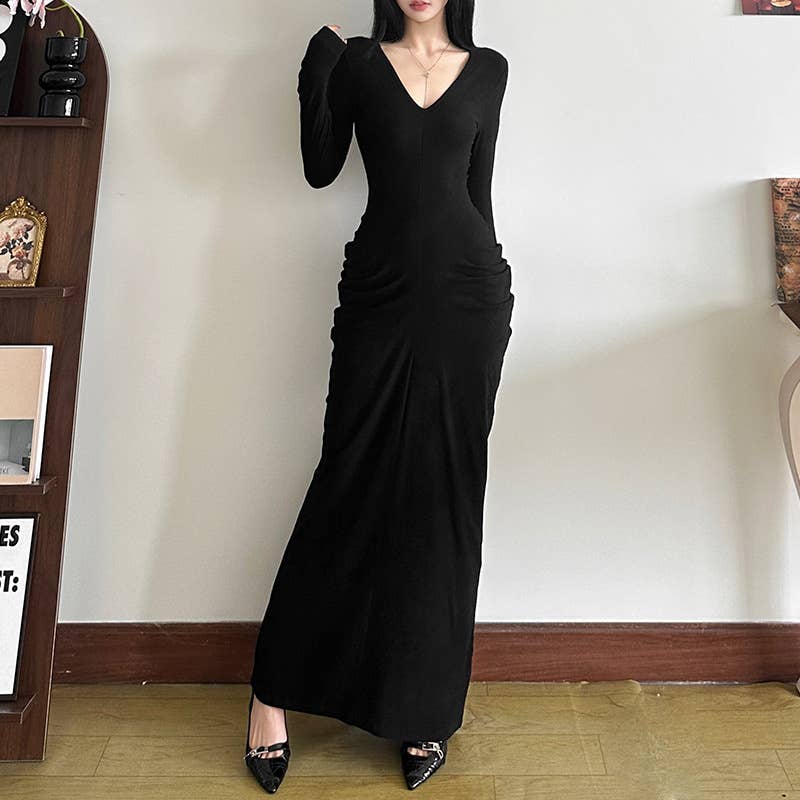 SEXY V-NECK HIGH-WAISTED SLIM DRESS WITH HIP WRAP