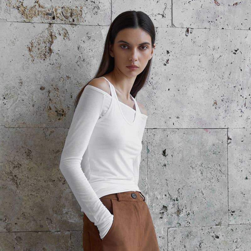 SOLID COLOR OFF-THE-SHOULDER TWO-PIECE SEXY TOP