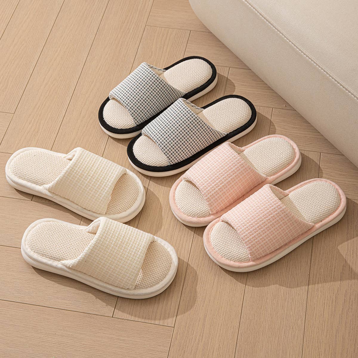SIMPLE FABRIC INDOOR LINEN SLIPPERS_CWSHS0846
