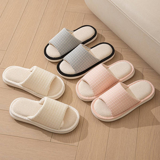 SIMPLE FABRIC INDOOR LINEN SLIPPERS_CWSHS0846