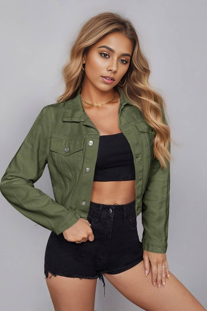 CWJJ0138_WOMEN'S CASUAL CROPPED DENIM JACKET TOP