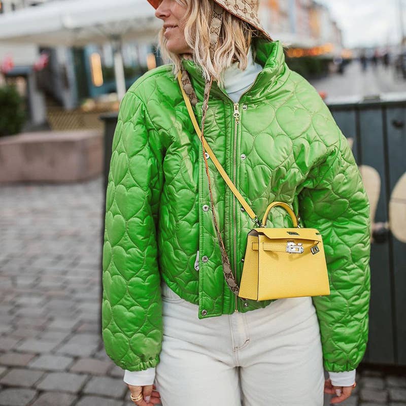 STAND COLLAR SOLID COLOR LOVE SHORT PADDED JACKET