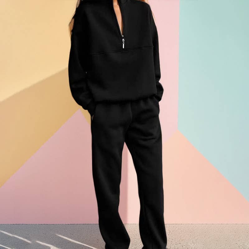 Two-piece zipper long-sleeved hoodie and trousers