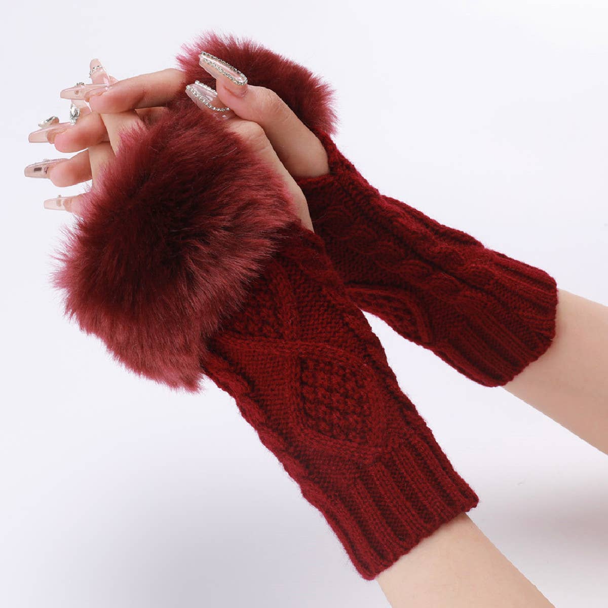 SIMPLE WARM DIAMOND FINGERLESS GLOVES_CWAG0102