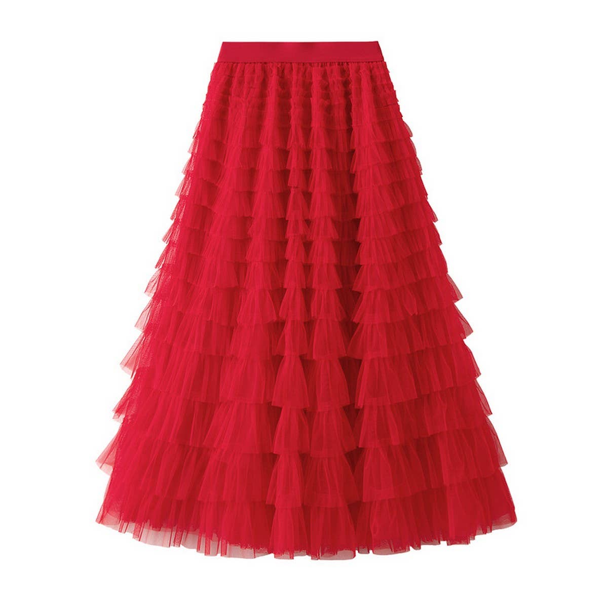 White Tulle Tiered Pleated A-Line Maxi Skirt