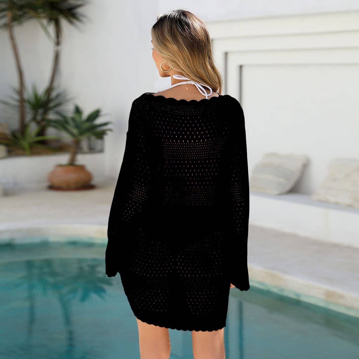 LACE LONG SLEEVE BEACH SWIMSUIT COVER UP