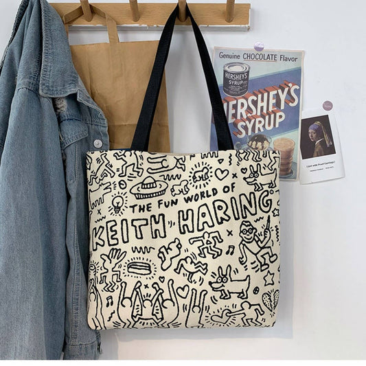 TOTE BAGS CANVAS WITH CUTE LETTER PRINT_CWAB2039