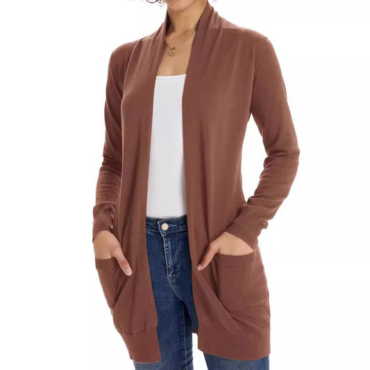 SIMPLE LONG CARDIGAN WITH POCKET IN SOLID COLOR