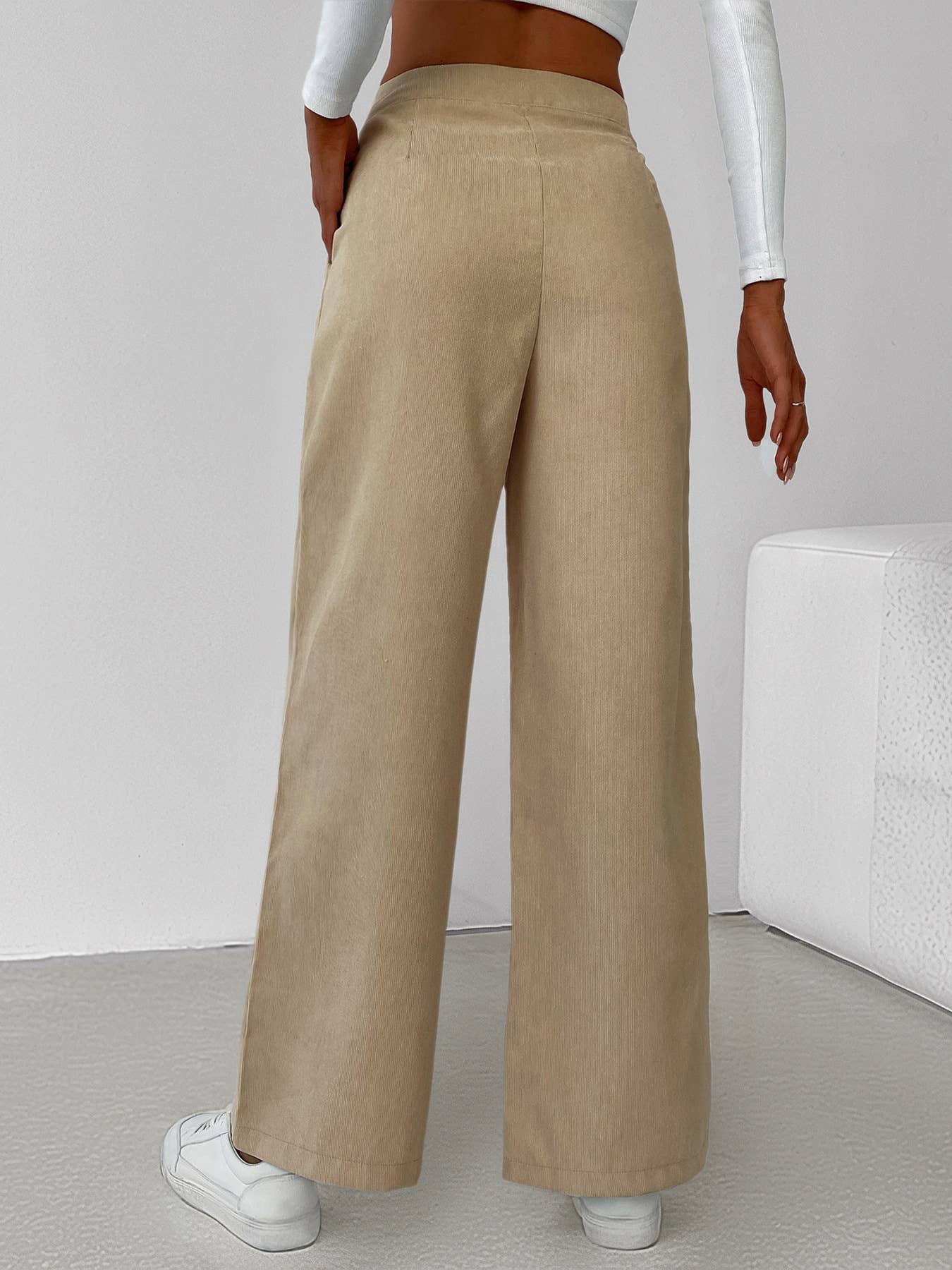 Simple corduroy high-waisted wide-leg pants