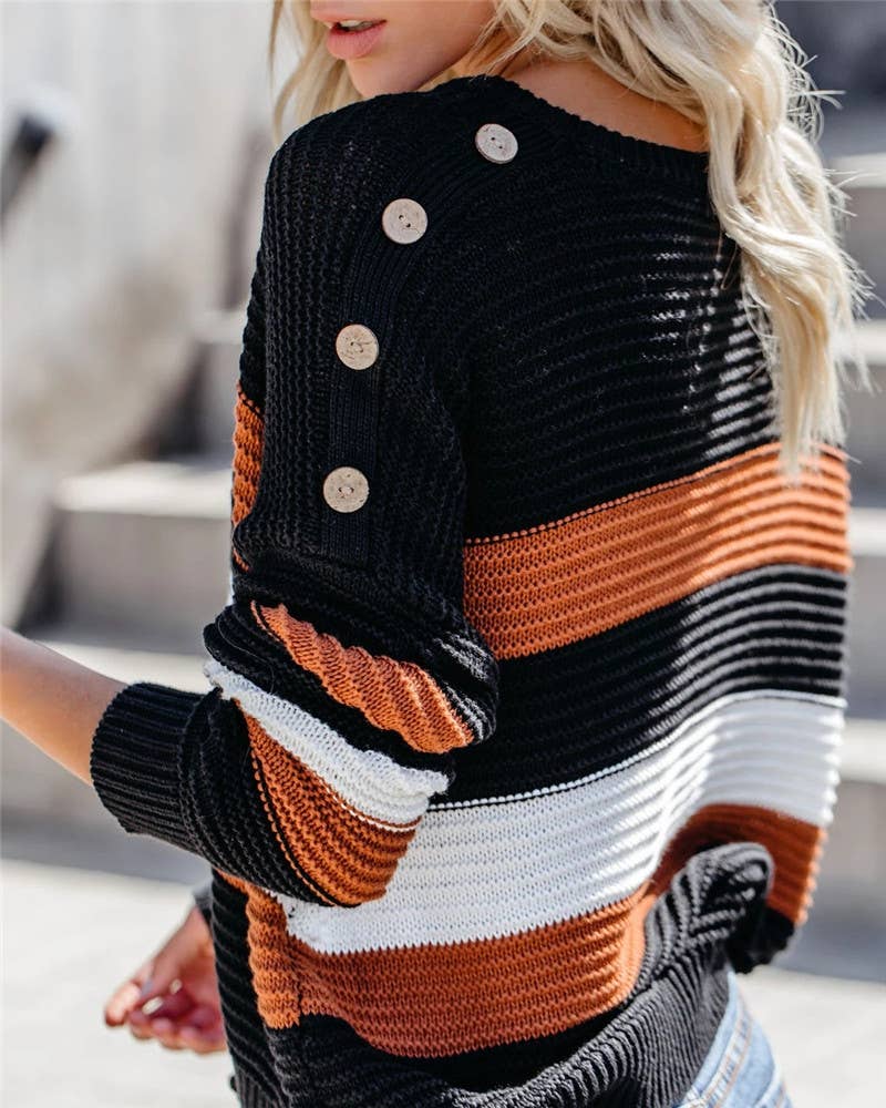 INTERCOLOR PATCHWORK PULLOVER LOOSE SWEATER