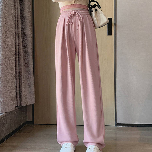 HIGH WAIST DROP KNIT DRAWSTRING WIDE-LEG PANTS