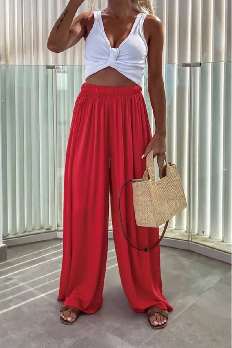 CWBLP01041_SOLID COLOR CASUAL LOOSE WIDE-LEG PANTS
