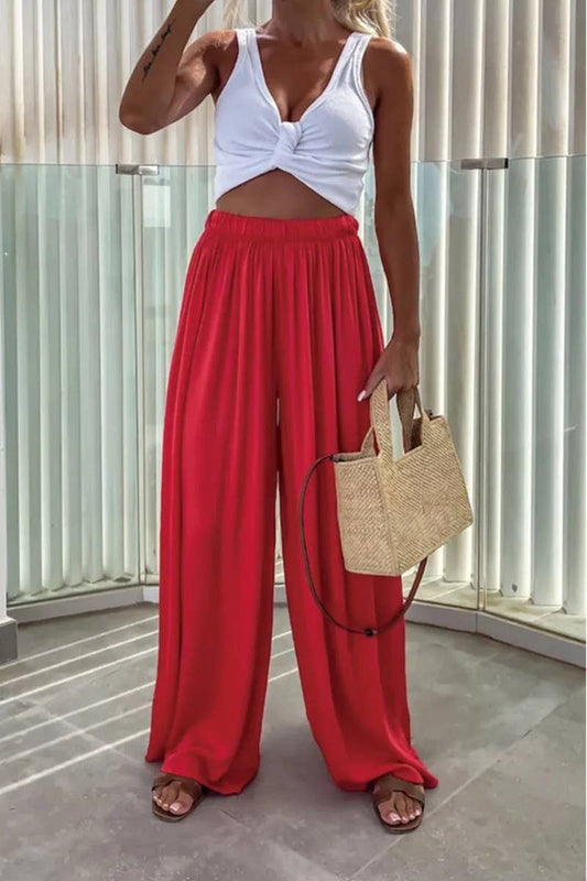 CWBLP1860_SOLID COLOR LOOSE POCKET CASUAL WIDE-LEG PANTS