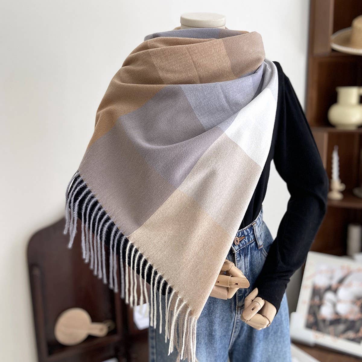 Warm Plaid Scarf Shawl for Women--Soft Winter Wrap