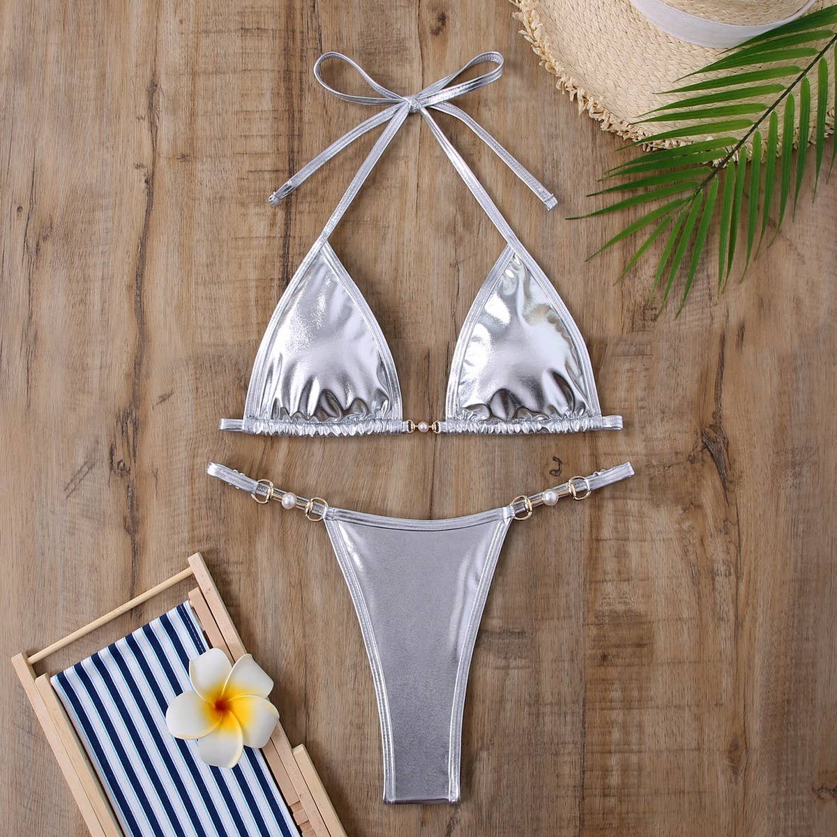 TIE SIDE BIKINI SET - SHINY SOLID COLOR SWIMSUIT