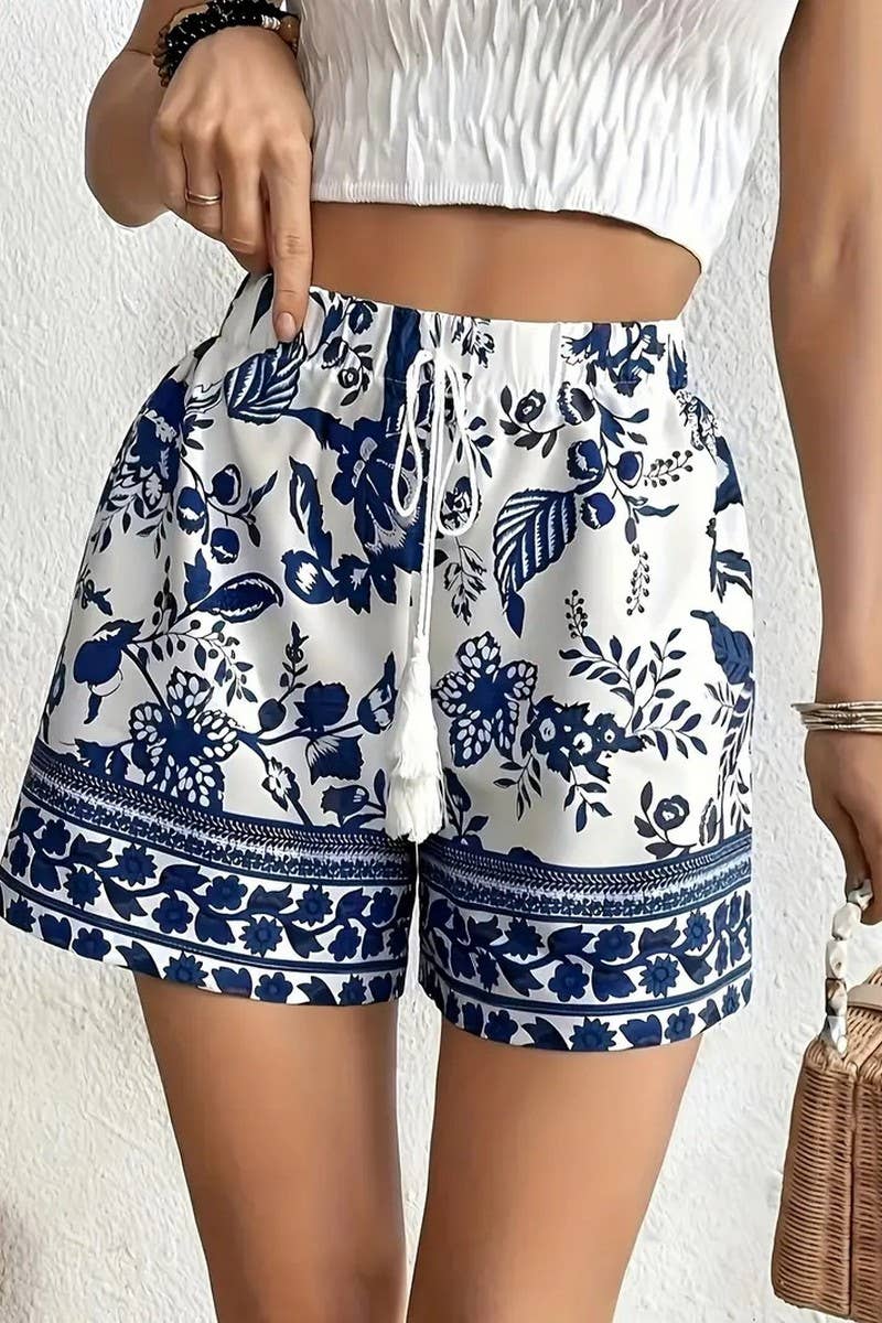 CWBSP0532_CASUAL PRINT LACE-UP LOOSE SHORTS