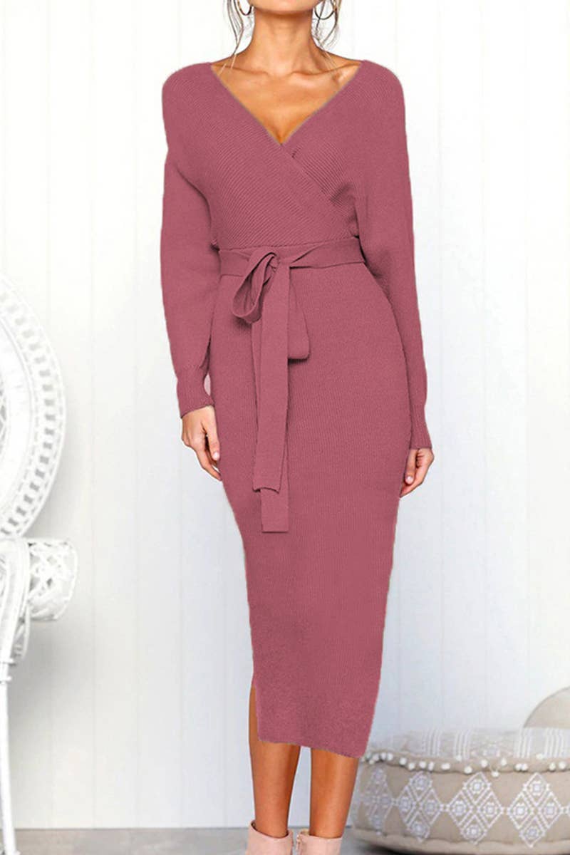 SEXY V-NECK LACE-UP LONG-SLEEVED DRESS