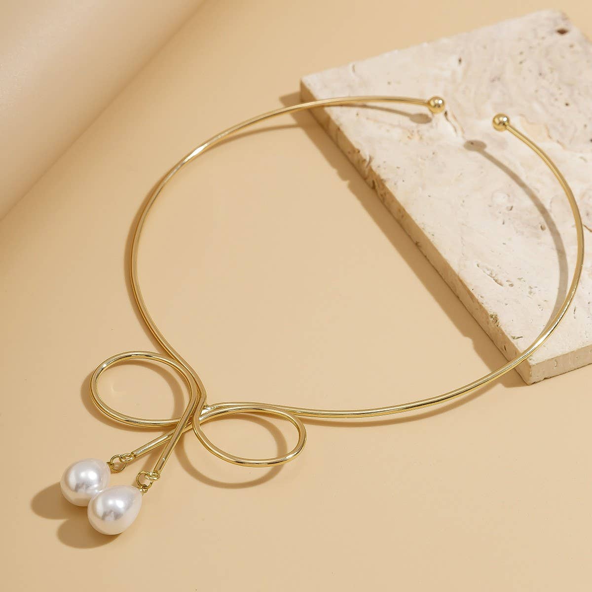 WATERDROP IMITATION PEARL FASHION METAL NECKLACE