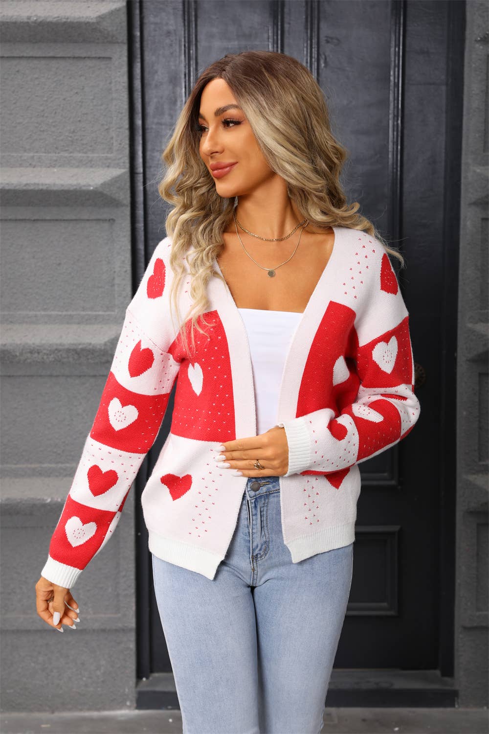 Valentine's Day heart-shaped knitted cardigan