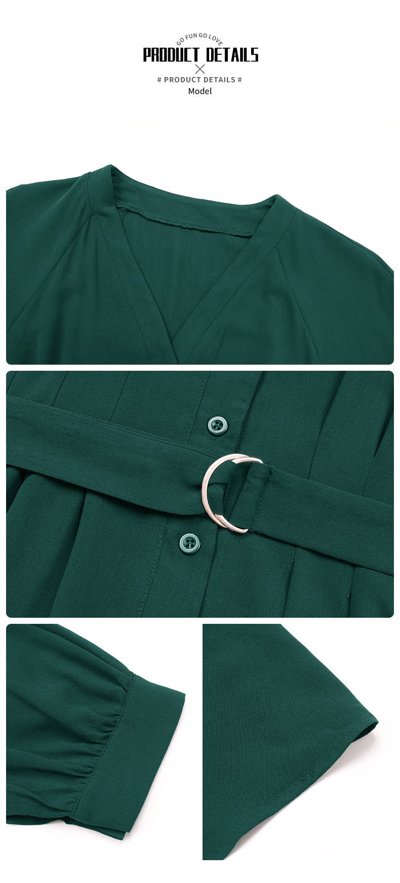 LONG MID-SLEEVED GREEN DRESS WITH BELT