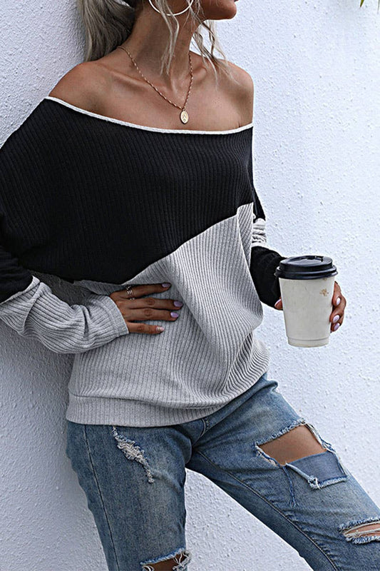 Line neck color matching T-shirt loose top