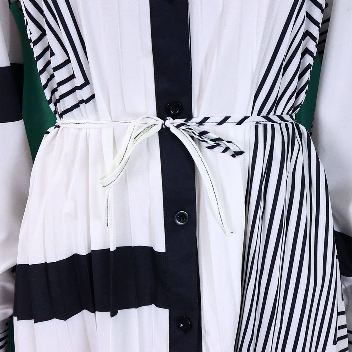 PRINTED PLEATED FASHION TIE CASUAL PLUS SIZE DRESS_CWDSD6160