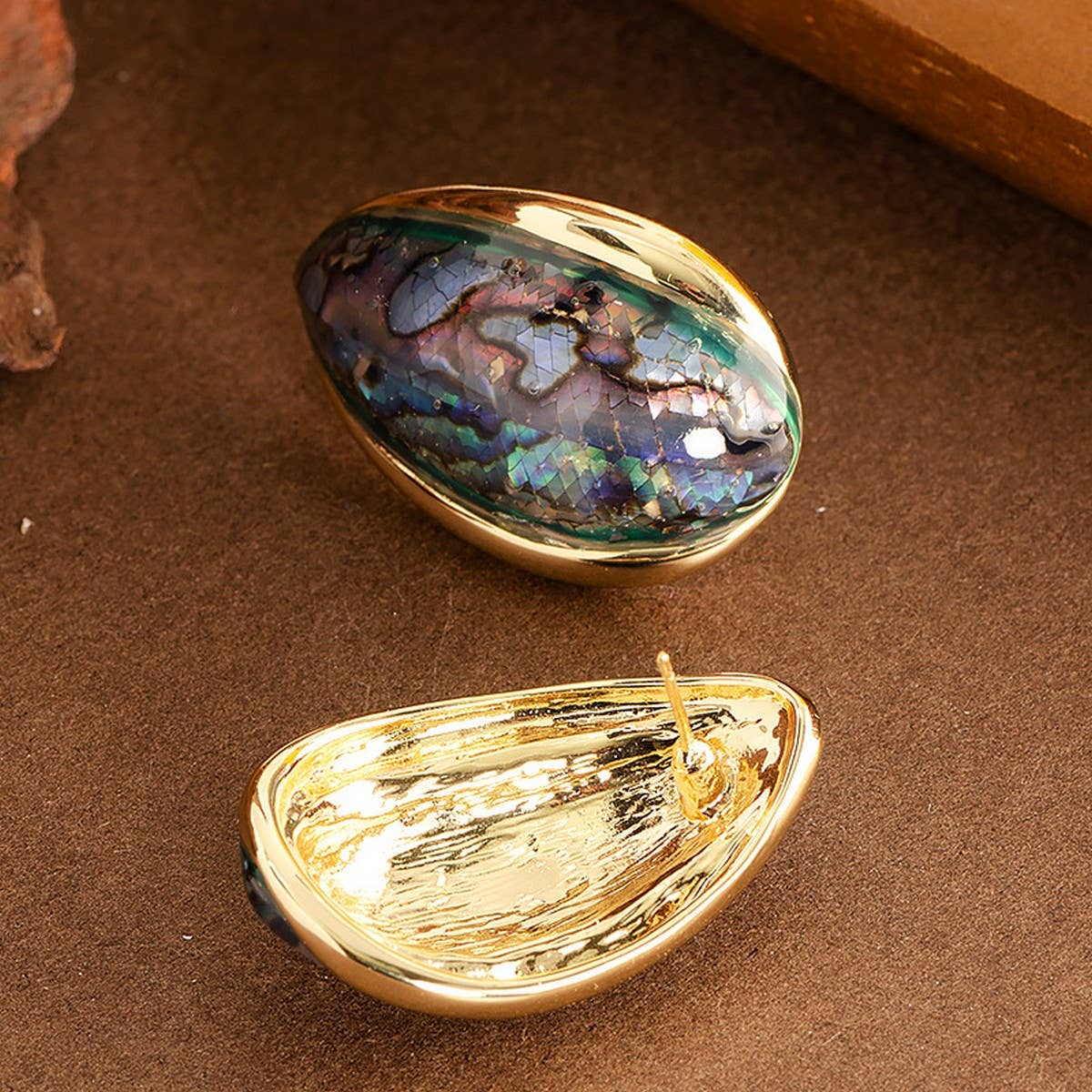 COLORFUL NATURAL ABALONE SILVER NEEDLE EARRINGS