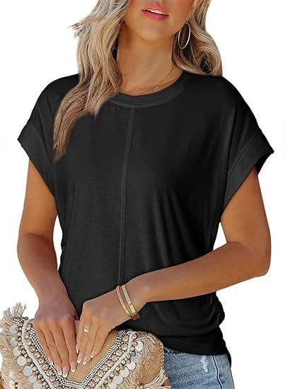 Stylish side pleated shoulder short sleeve shirt