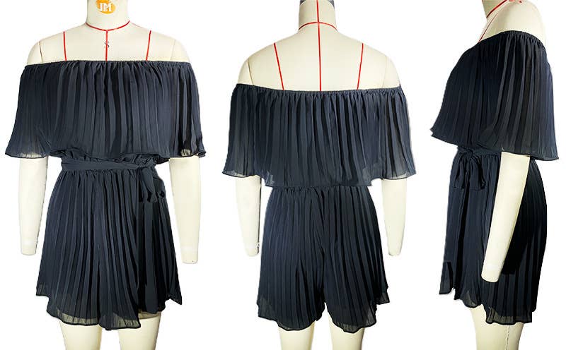 ONE-LINE NECK PLEATED FIVE-SLEEVED JUMPSUIT