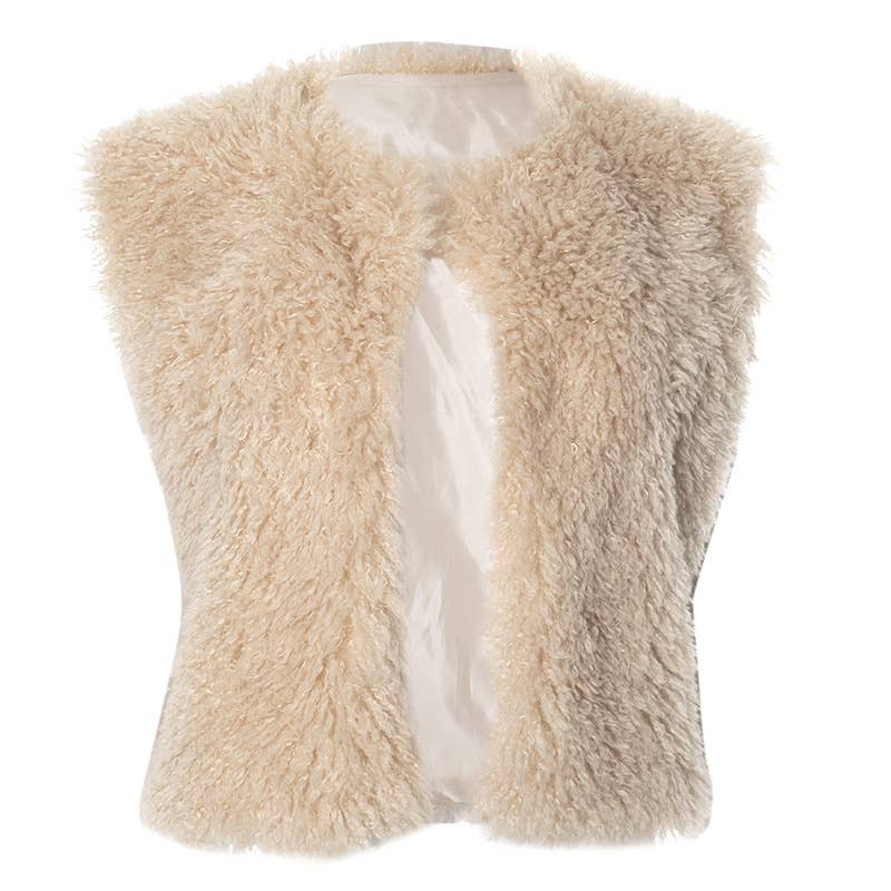 FASHION SOLID COLOR SLEEVELESS SHORT FURRY VEST