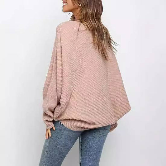 ROUND NECK SOLID COLOR BAT LONG-SLEEVED SWEATER