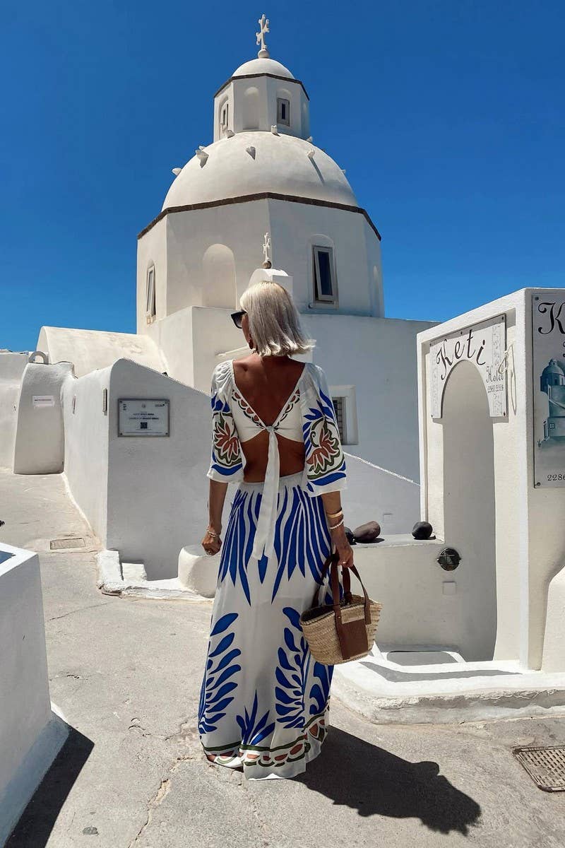 CWDMD6477_BACKLESS FLORAL BELTED VACATION MAXI DRESS