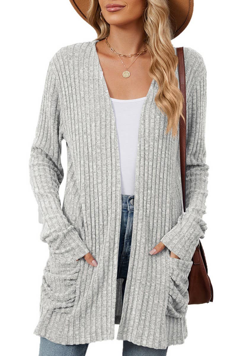 CWOCAL1881_SOLID COLOR POCKET LONG SLEEVE KNIT CARDIGAN