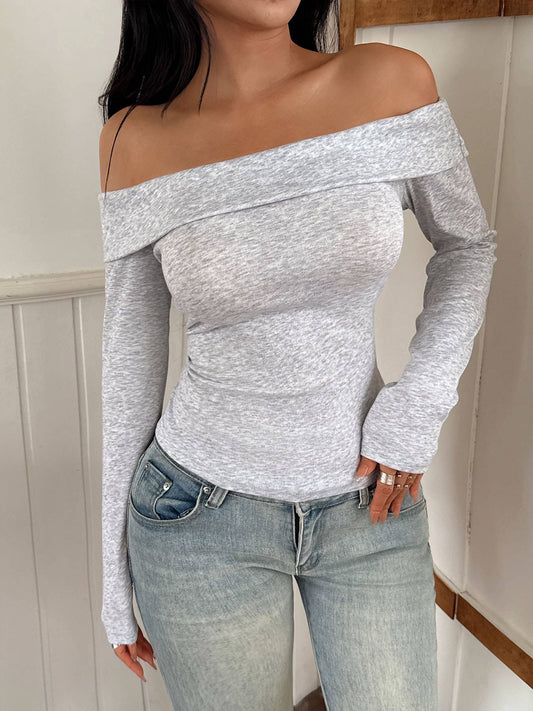 Solid-color fitted one-shoulder T-shirt