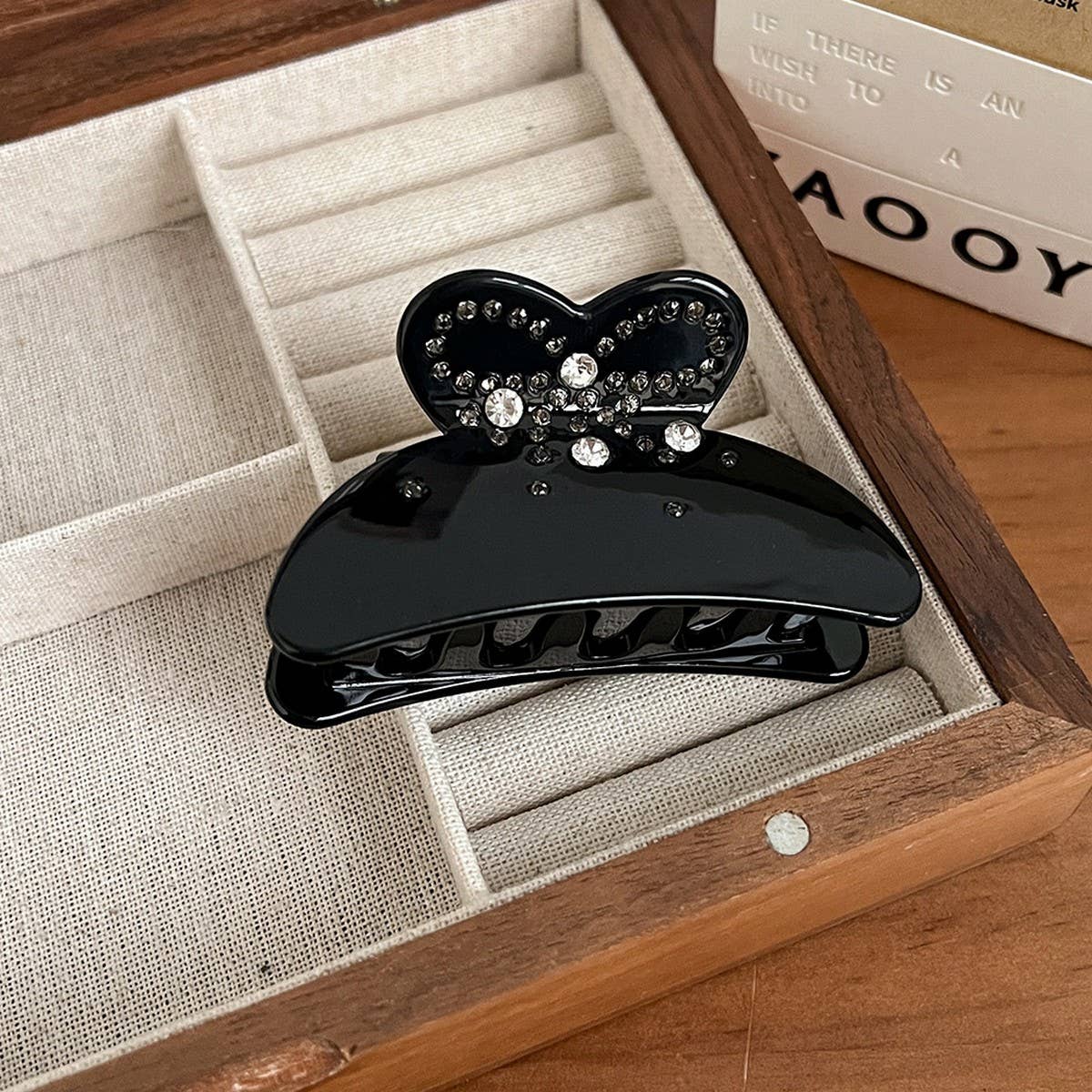 Elegant Bow Rhinestone Claw Clip ? Solid Color